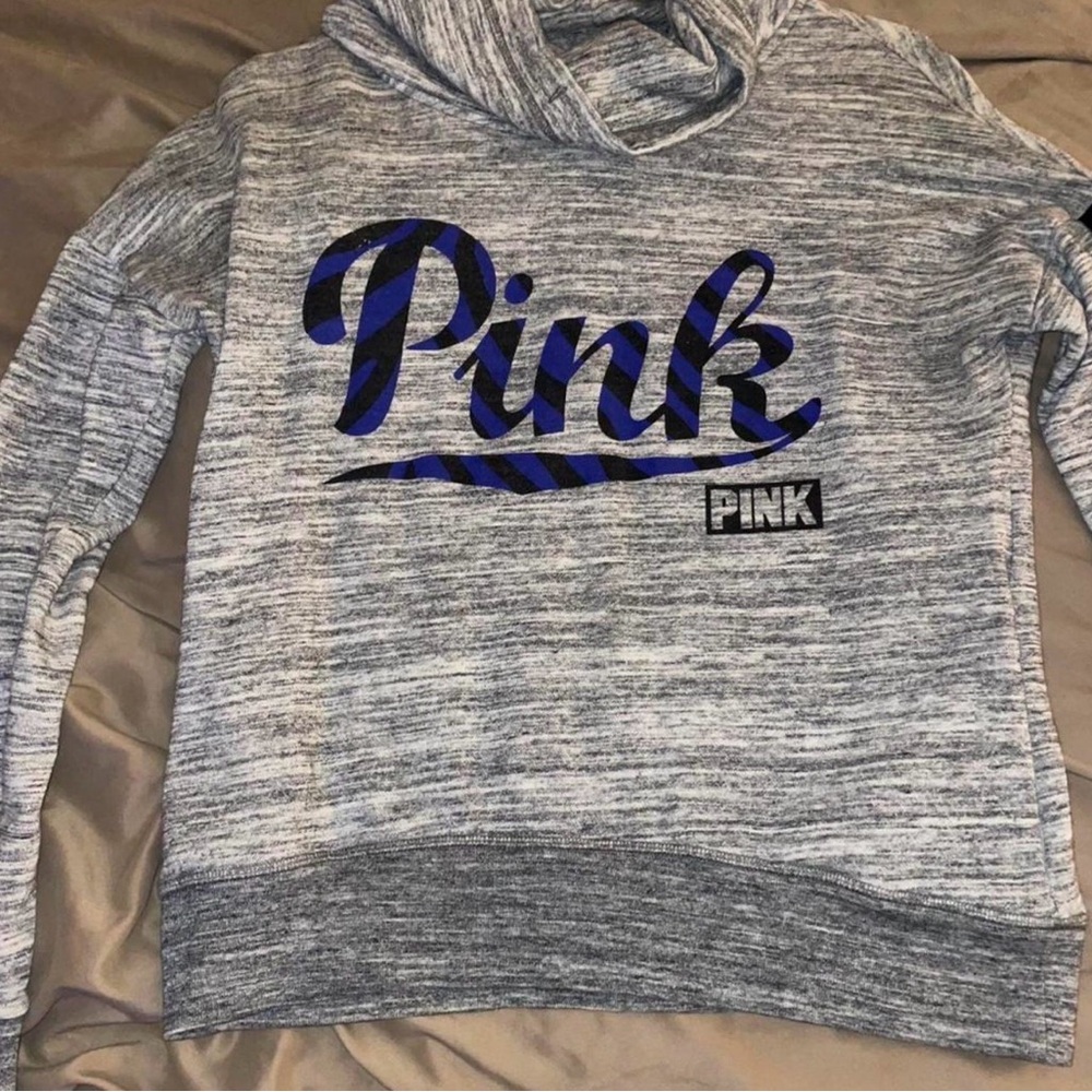 PINK Victoria's Secret Heather Gray and Blue Cowl Neck Sweater